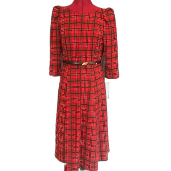 Calvin Klein Plaid Dress Women's Sizes 4 & 8 Fit & Flare Midi Belted NWT - Picture 1 of 16